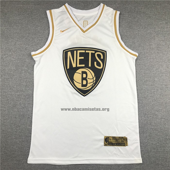 Camiseta Golden Edition Brooklyn Nets Kyrie Irving NO 11 Blanco
